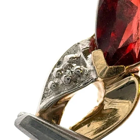 10K Yellow Gold Red Garnet White Diamond Pear Pendant